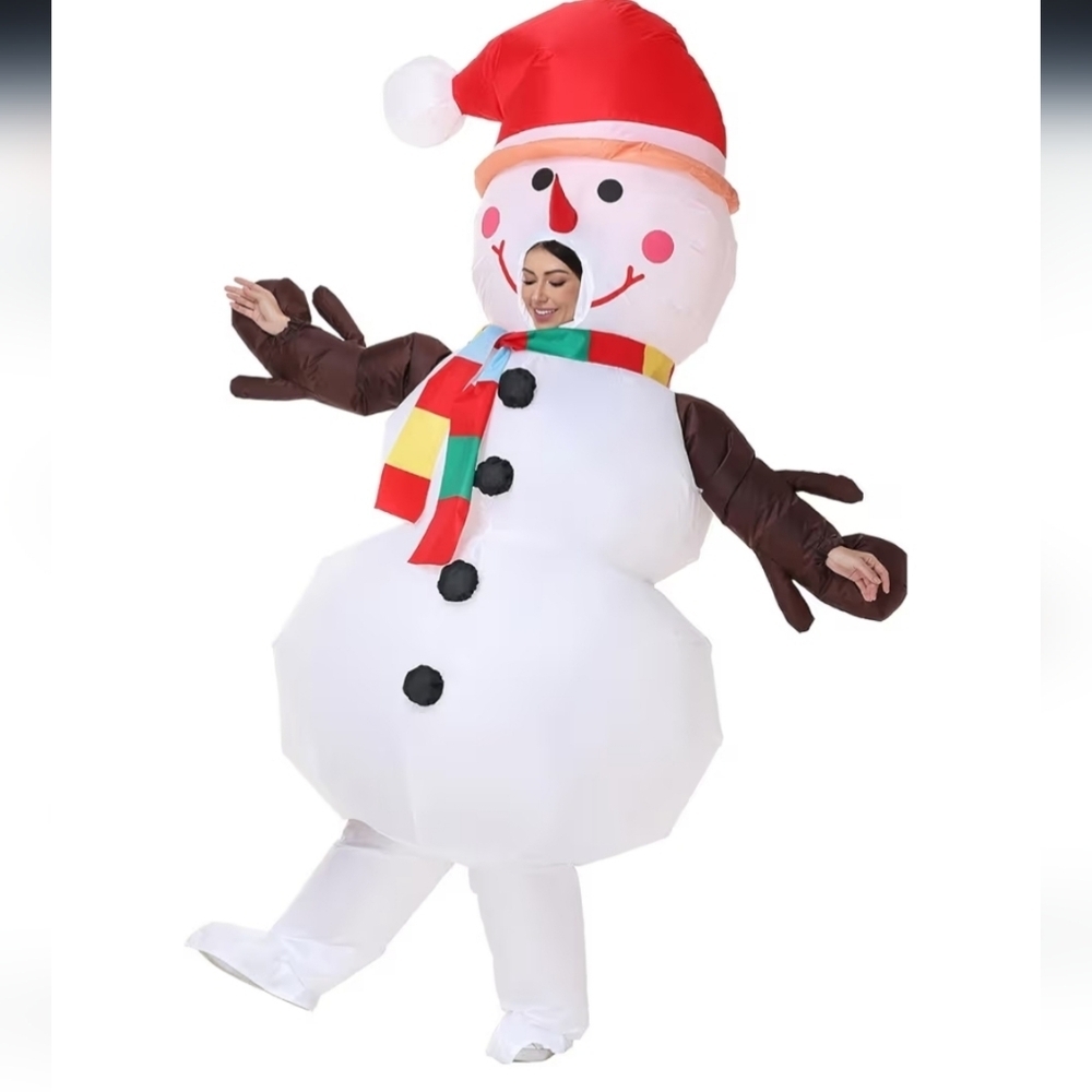 Cheerful Snowman Inflatable with Red Hat and Scarf - Picture 2 of 16